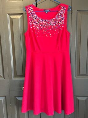 Lands' End Red Sleeveless Sequin Embellished Dress